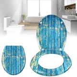 YARDIN WC Sitz mit Absenkautomatik Toilettendeckel Toilettendeckel Klodeckel Klobrille mit absenkautomatik Toilettensitz Verschiedene Muster, Blau Planks