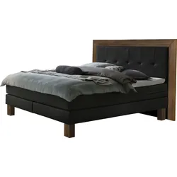 Boxspringbett HASENA "Rustico", schwarz (anthrazit, wildeiche natur), B:204cm L:206cm, Komplettbetten, Boxspringbett, Umrandung in Wildeiche, Punktsteppung im Kopfteil, Federkernmatraze