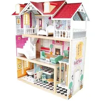 Bino 83557 - Puppenhaus, XXL-Puppen-Villa, 5 Zimmer, möbliert, 111-teilig,