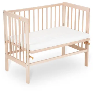 FabiMax Baby Beistellbett Basic Natur, stufenlos höhenverstellbar, Buchenholz massiv, inkl. Matratze Classic