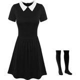 Kostüm Kleid Damen Mädchen Halloween Kinder Gothic Uniform Outfit Karnival Kosplay Schwartz Kleid Kinder Nevermore Academy mit Things 2XL
