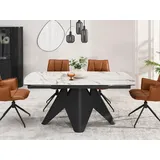 Ausziehbarer Esstisch HAMAD – beiger Marmor / schwarz - Beige/Schwarz