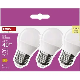 EMOS Classic ZQ6E21.3 LED Lampe Mini Globe, E27, Sockel, Helligkeit 470lm, Warmweiß (1525733292)