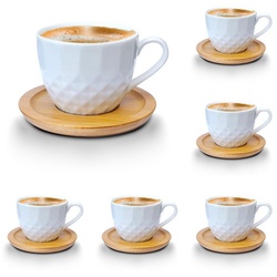 Melody Tasse Porzellan Tassen Set Teeservice Kaffeeservice mit Untertassen 12-Teilig, Porzellan, Kaffeetassen, 6er-Set, mit Untertassen braun 20 cl – 200 ml – Ø 8 cm x 8 cm x 7 cm