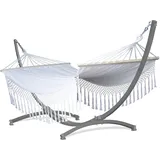 Potenza Outdoor Hängematte mit Gestell für 2 Personen I Stabhängematte XXL 220x160, 200kg I Hängemattengestell 220kg Wetterfest (Santia-Ecru, Gestell Grau)