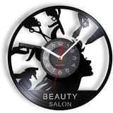 Smotly Vinyl-Wanduhr, LED-Nachtlicht, Friseursalon-Themen-Wanduhr, Geschenk für Friseursalon-Freunde. (Schwarz)