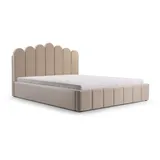 moeblo Polsterbett Bett 03 – Doppelbett mit Kopfstütze, Rahmenbettgestell, Bettkasten, Lattenrost und gepolstertem Kopfteil, Double - 140x200 - ... - Hellgrau