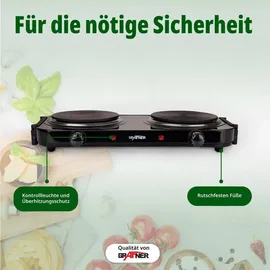 Grafner Grafner® Kochplatte doppelt 2000 Watt mit klappbaren Griffen Schwarz KP10880