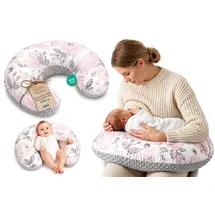Totsy Baby Stillkissen klein Mond Minky 130 cm - Nursing und Breastfeeding Pillow Stillmond Stützkissen Stillhörnchen kleines Still Kissen und Lagerungskissen beim Stillen Oeko-Tex Wilde Rose Grau