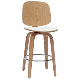 miliboo Design-Barhocker drehbar weiß und helles Holz H66 cm (2er-Set) BECK