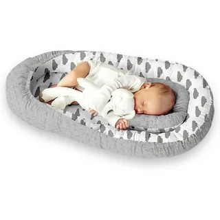 Multifunktionale Kuschelnest Babynest Kokon für Babys und Säuglinge, Nestchen, Reisebett, 100 Prozent Baumwolle, antiallergisch schön gepolstert mit Namen und Datum bestickt, ideal als Geschenk