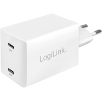 Logilink PA0231 - USB Steckdosenadapter, 2x USB-C-Port, mit GaN-Technologie (Galliumnitrid), 48W für Mobilgeräte Universal Weiß