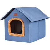 Katzenhaus Hundehöhle – Hundehaus Katzenhöhle für den Außenbereich, winterfest, wasserdicht, wetterfest, für den Außenbereich, Kleintierhaus, faltbar, Haustierhaus für kleine Katzen (L, blau)