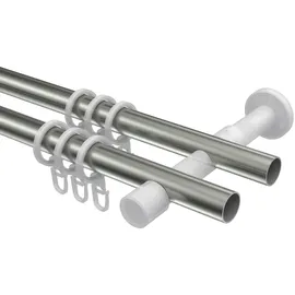 Interdeco GARDINENSTANGE Prestige Sitra 420 cm (geteilt in 3 x 140 cm), 2-läufig, 20 mm Ø Edelstahl-Optik