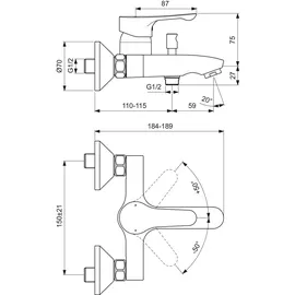Ideal Standard Alpha Badearmatur Aufputz Chrom