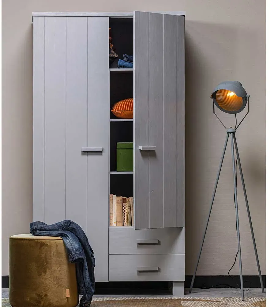 Jugendzimmerschrank in Beton Grau Kiefer Massivholz