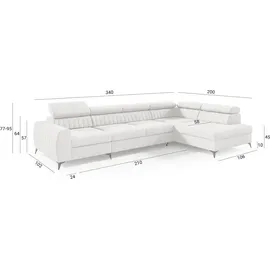 Fun Möbel Ecksofa Schlafsofa Sofa TORONTO XL Stoff Element Graphit Ottomane Links