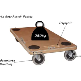 BigDean Möbelroller 250kg Rollbrett MDF Möbel Hund Roller Transportroller
