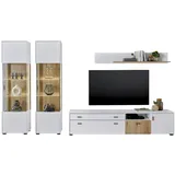furn.design Wohnwand Merced, (Wohnzimmer Set in weiß mit Eiche, 320 x 180 cm), mit Soft-Close, Staboptik