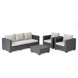 Allibert Salta Gartenlounge: 3-Sitzer, 2 Sessel, Tisch | Inkl. sand Kissen | Rattanoptik | Wetterfest