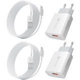 2er Pack USB Ladegerät, Quick Charge 3.0 Schnellladegerät Ladeadapter mit 2M USB C Ladekabel Kompatibel mit Samsung Galaxy S23 S22 Plus S21 S20 FE Note10 A14 A53 A50 A40 A20 A13 A71 A32 S10 S9 S8