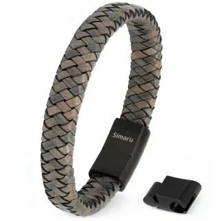 Simaru Lederarmband Narvik, Qualität Made in Germany grau (19 cm - S)