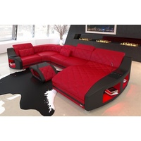 Sofa Dreams Wohnlandschaft Sofa Leder Swing U Form Ledersofa Ledercouch, Couch, mit LED, wahlweise mit Bettfunktion als Schlafsofa, Designersofa rot|schwarz