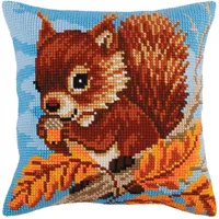 Collection D'Art 5270 Eichhörnchen mit einer Nuss Kreuzstichkissen, Baumwolle,