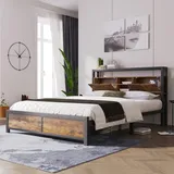 Metallbett  Jugendbetten  Doppelbett 140 X 200 Cm Mit Stauraum-kopfteil Und Metall Lattenrost, Kinderbett Metall Bettgestell Bettrahmen Für Erwachsene, Kinder, Jugendliche