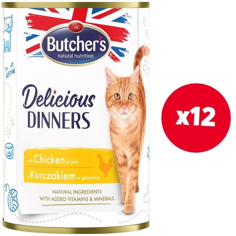 BUTCHER'S Delicious Dinners Katzenfutter, Hühnerstücke in Gelee 12x400g