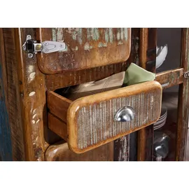 Massivmoebel24 Vitrine Altholz 90 x 38 x 140 cm Mehrfarbig