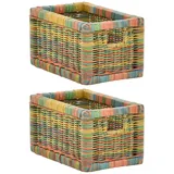 korb.outlet Set / 2 Regalkorb Bunt ca. 20x32x17 mit Holzrahmen Rattan Schubfach Box zur Aufbewahrung Schrankkorb Griff