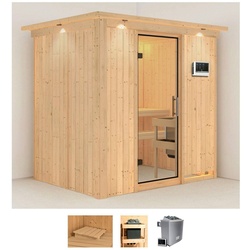 Karibu Sauna Bedine, BxTxH: 210 x 165 x 202 cm, 68 mm, (Set) 9 KW-Ofen mit externer Steuerung beige