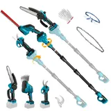 Akku-Teleskop-Kettensäge Heckenschere und Gartenschere Kombiset kompatibel mit Makita 18V, Ausziehbares Baumbeschneidungs-Werkzeugset zum Schneiden von Ästen und Bäumen (ohne Akku)