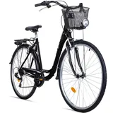 Bergsteiger Florenz 28 Zoll Damenfahrrad mit Korb, Beleuchtung & Schaltung, ab 160 cm, Damen Fahrrad mit 7 Gangschaltung, Retro Damenrad