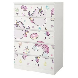MyMaxxi Möbelfolie Kommodenaufkleber Malm Einhörner Donuts und Regenbogen Muster 80.2 cm x 111.6 cm