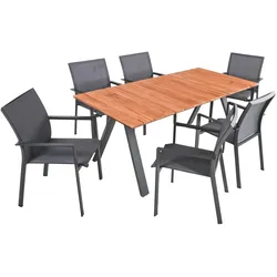 Tischgruppe DAVINA Set 04 7-tlg Garten Sitzgruppe Outdoor Grau Holz Metall Möbel