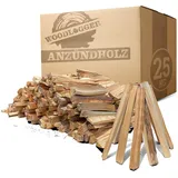 Woodlogger Anzündholz 25 KG - trockenes Anmachholz 18 cm - ofenfertiges Anfeuerholz für Kaminofen, Lagerfeuer, Feuerschalen und Grill - sauberes Holz für Grill & Ofen - hochwertige Kaminanzünder