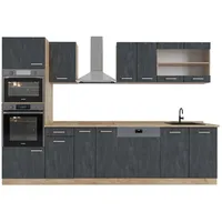 Livinity Küchenzeile R-Line 300 cm Schwarz Beton Eiche ohne Arbeitsplatte