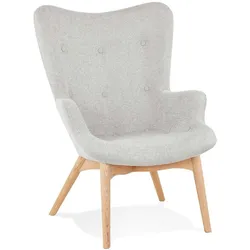 Flügelstuhl mit Polsterung | Ergonomischer Loungesessel im Retro-Design | Sessel aus Textil & Eichenholz | Grau | Business & HoReCa | Kadima Design