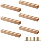 sinzau 6 Stück Möbelgriffe Holz, Schrankgriffe Holz mit Schrauben, Lochabstand 64 mm, für Schränke, Bäder, Büros und Küchen