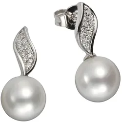 Orolino Ohrringe 585/- Gold Süßwasserzuchtperle weiß 0,10ct Silbergrau Damen 