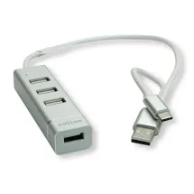 Roline USB 2.0 Notebook Hub, 4 Ports, Typ A+C Anschlusskabel