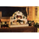 ITO Electronics Weihnachtlicher Schwibbogen mit fahrenden Zug LED Kerzen und Timerfunktion, Weihnachtsdekoration, Holzdesign mit Winterszene, Beleuchteter Lichterbogen