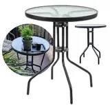 Gartentisch aus Glas rund schwarz 60 cm Jupiter - Schwarz