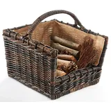 Kobolo Holztrage krabu Rattan - abnehmbaren Leinenstoff braun