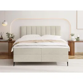 WFL GROUP Boxspringbett mit Bettkasten – Polsterbett 140 x 200 cm mit H4 Taschenfederkern Matratze & 5 cm Topper – Stauraumbett mit hohem Kopftei... - Creme/Weiß