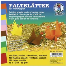 Ursus Bastelkartonpapier Faltblätter 15x15cm 100 Blatt 10 Farben sortiert