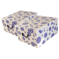 ARTRA Dekokorb (2 St), Ordnungsboxen Box Clip "Mandala Blumen Blau" Aufbewahrungsbox für Haushalt Büro Wäsche Geschenkbox Dekokarton Sammelbox Mehrzweckbox Ordnungskarton Ordnungsbox Geschenkekarton blau|weiß