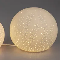 Formano Tischlampe Kugel Blätterzweige Porzellan weiß Durchbruch 21x18cm Leuchte